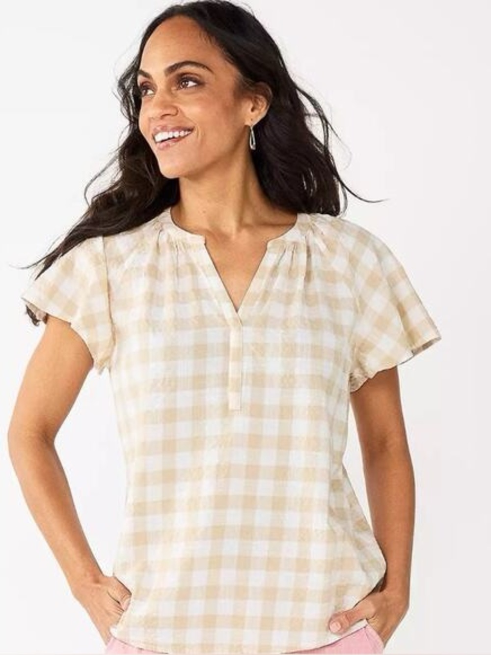 Sonoma Flutter Sleeve Y-Neck Top Size XL